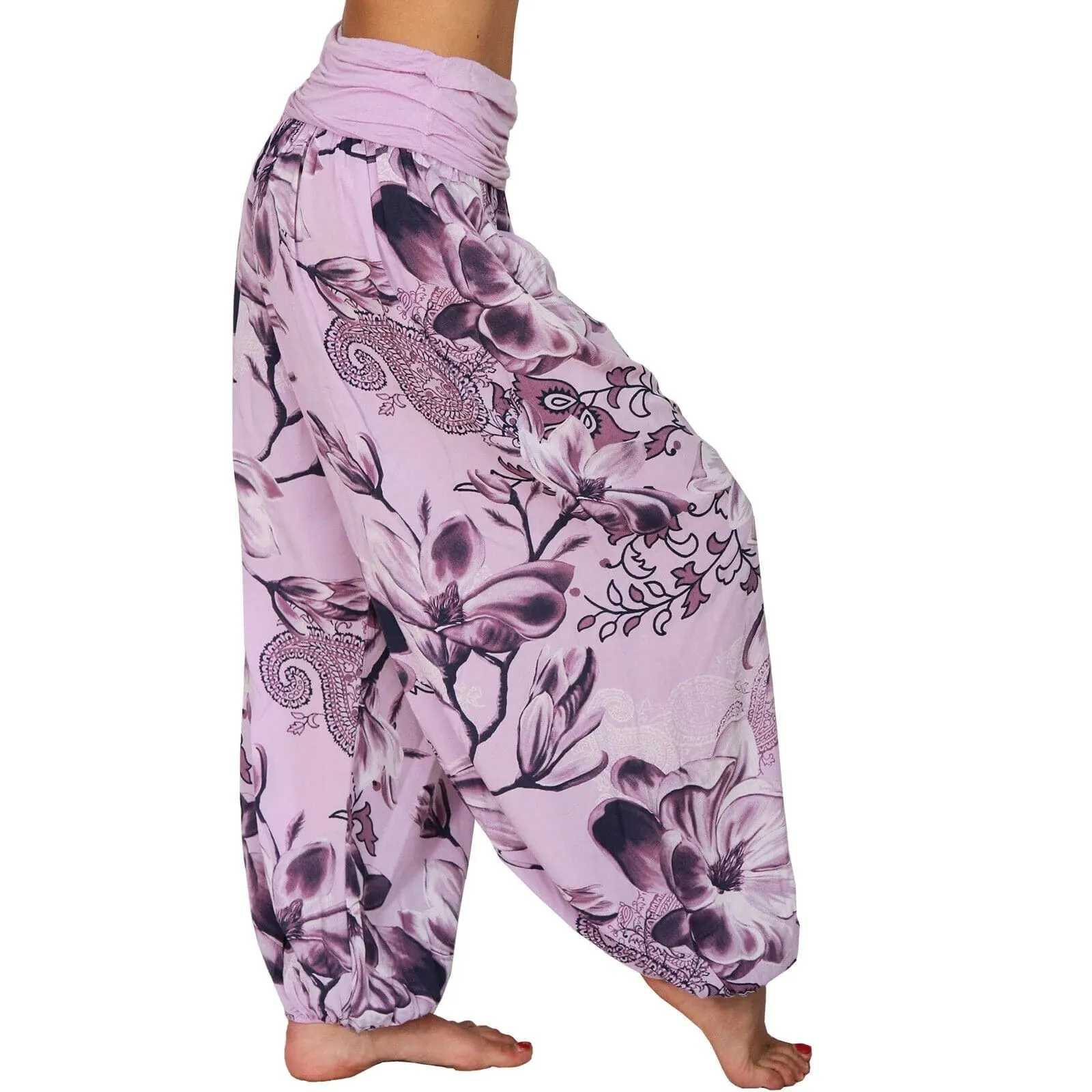 Women's Wide Leg Harem Pants - Casual, Mid Waist, Elastic Waist, Loose Fit