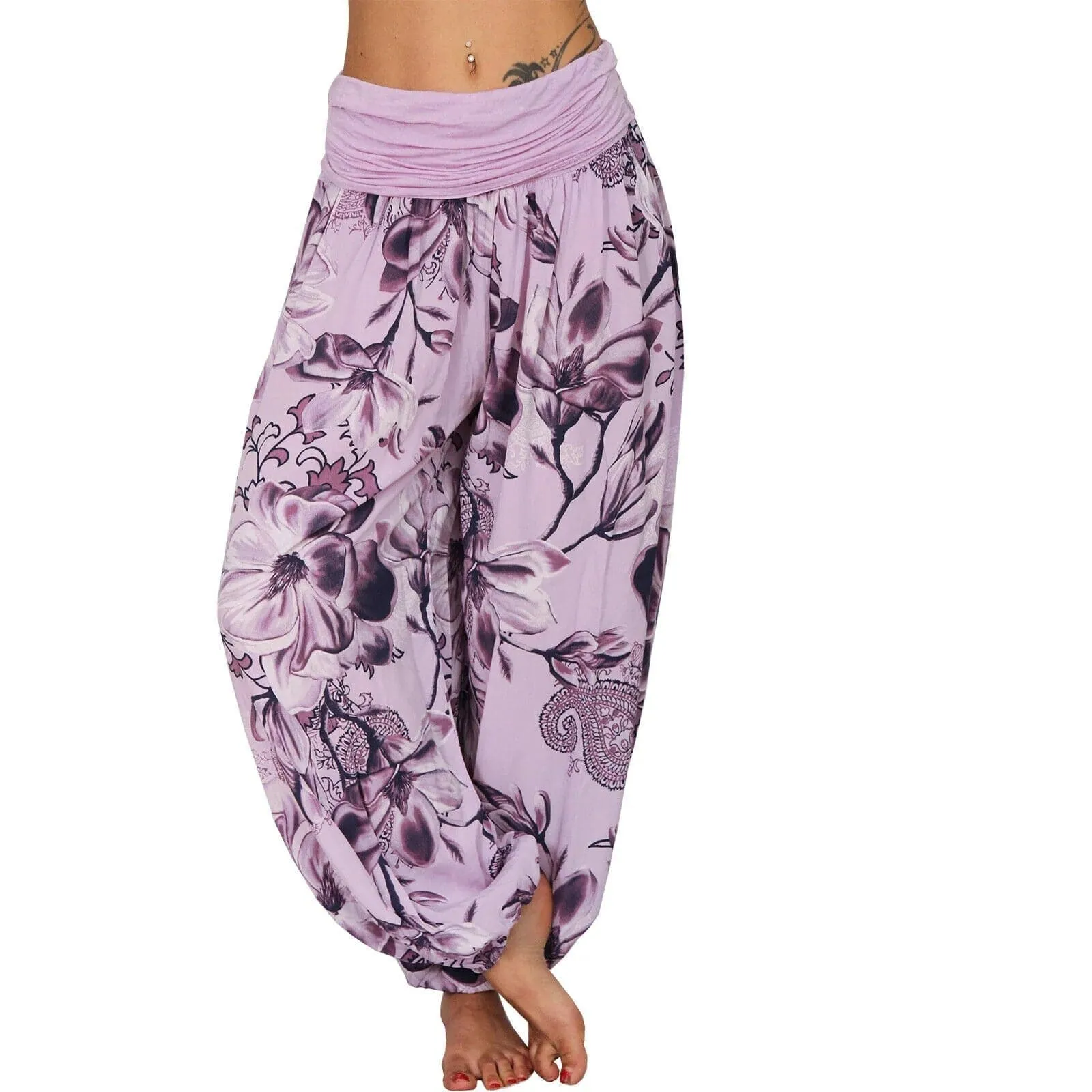 Women's Wide Leg Harem Pants - Casual, Mid Waist, Elastic Waist, Loose Fit