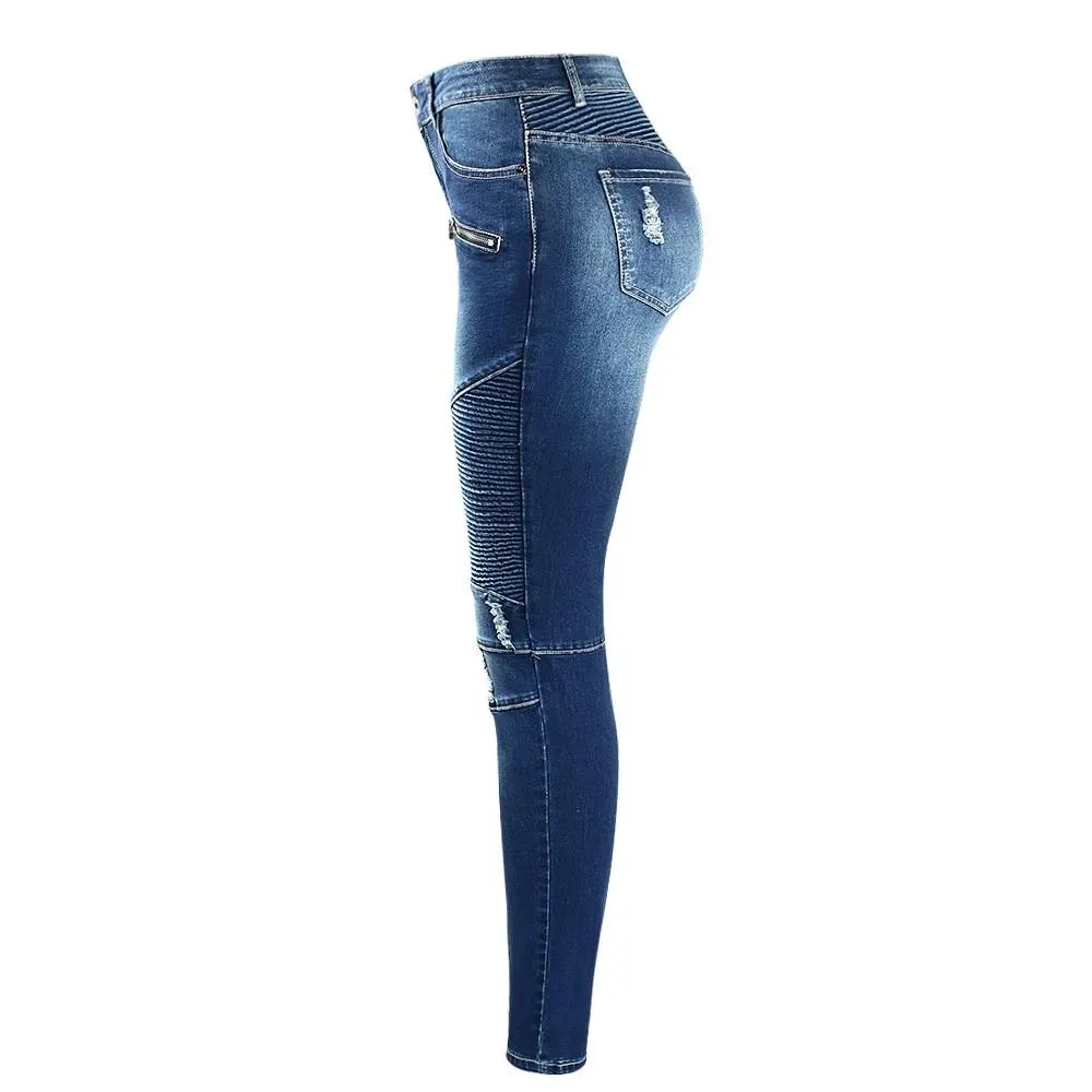 Zipper Mid High Waist Skinny Jean