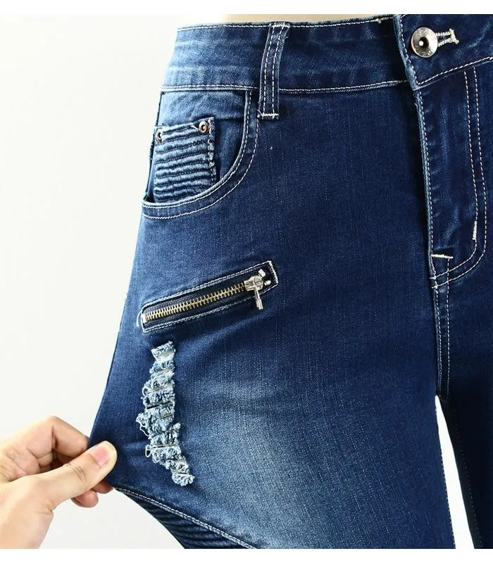 Zipper Mid High Waist Skinny Jean