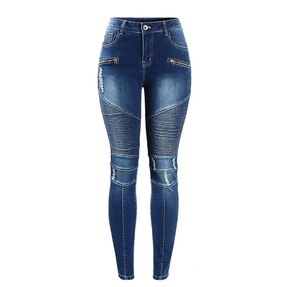 Zipper Mid High Waist Skinny Jean